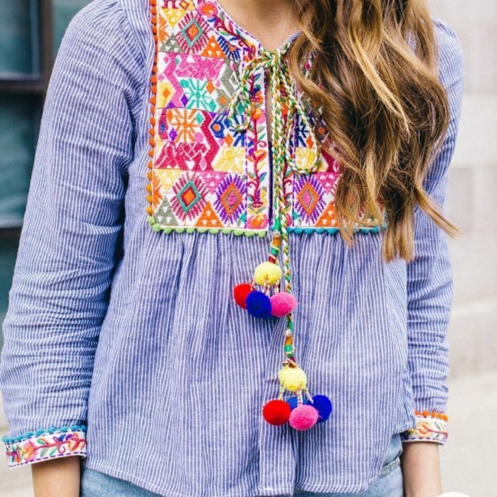 Goodnight Macaroon Embroidered Boho Blouse